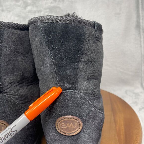 EMU Boots Mens 12 Black Suede Australian Sheepskin Lined Wallabee Style Juc Lo - Picture 10 of 16